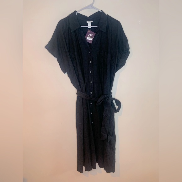 Ava & Viv Dresses & Skirts - Ave & Viv Black Button Down Linen Midi Dress